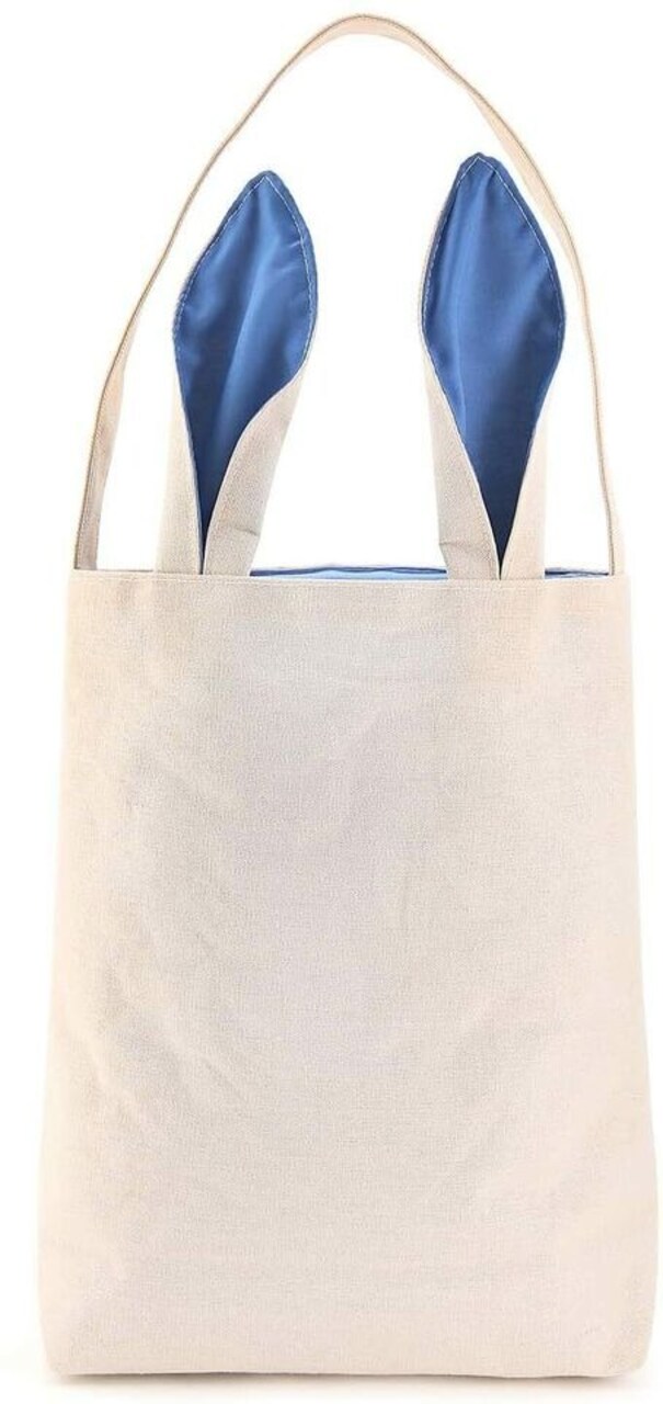 Easter Bunny Ear Bag & Basket, Dual Layer Canvas Bag for Easter Egg Hunt Basket